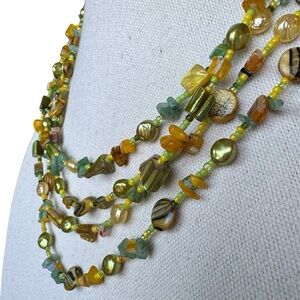 Unique Convertible Multi-Strand Green Black White Amber Bead Statement Necklace